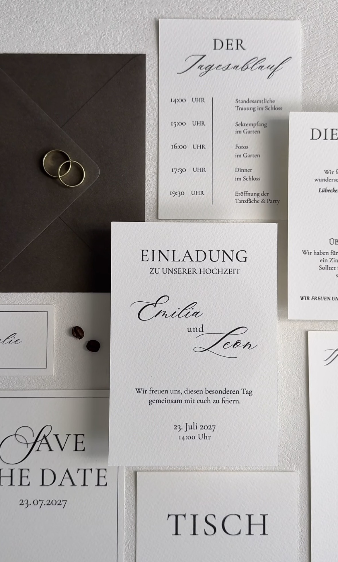 Wedding invitation suite with fine script lettering